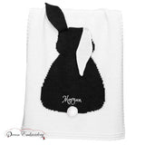 Personalized Knitted 100% Cotton Rabbit Blanket -Black
