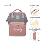 Personalized Large Diaper Bag Knapsack set -Pink /Grey