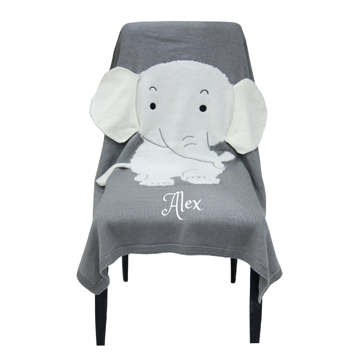 Personalized Knitted 100% Cotton Elephant 3D Blanket -Grey